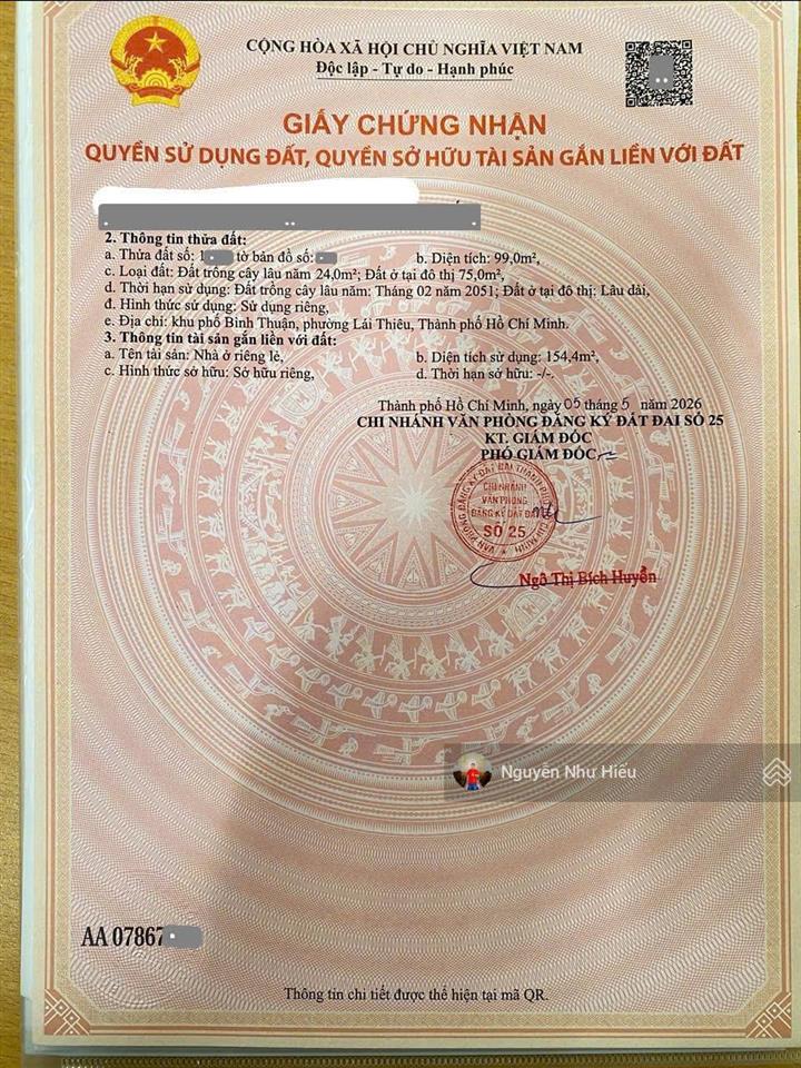 Bán nhà hoàn công, gần chợ lái thiêu, phường bình nhâm, thành phố thuận an cũ