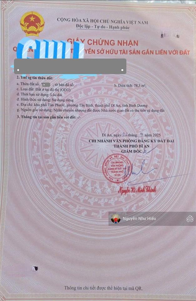 Giảm 300tr bán đất góc 2mt kdc gần đường lê hồng phong p.tân bình tp.dĩ an