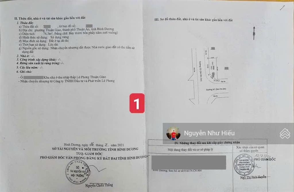 Bán đất góc 2 mặt tiền, gần vsip 1, kdc lê phong thuận giao, p. thuận giao, tp. thuận an (3,85 tỷ).