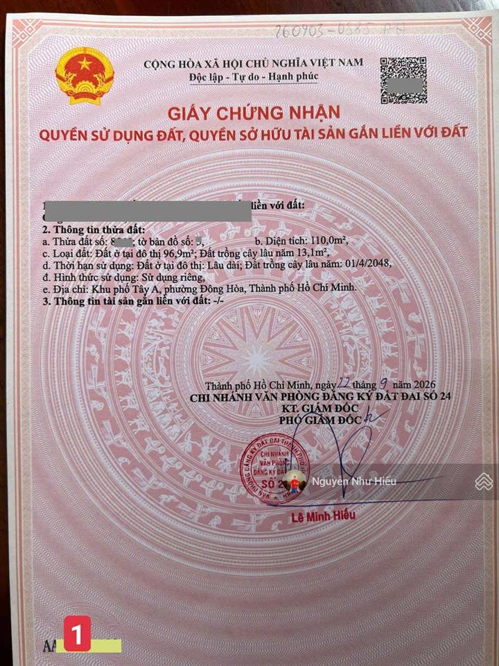 Bán 2 lô đất liền kề gần đường võ thị sáu p. đông hòa tphcm, tp. dĩ an cũ