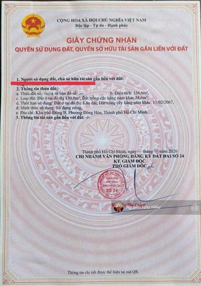 Bán đất mt đường trần quang khải p. đông hòa tp. dĩ an