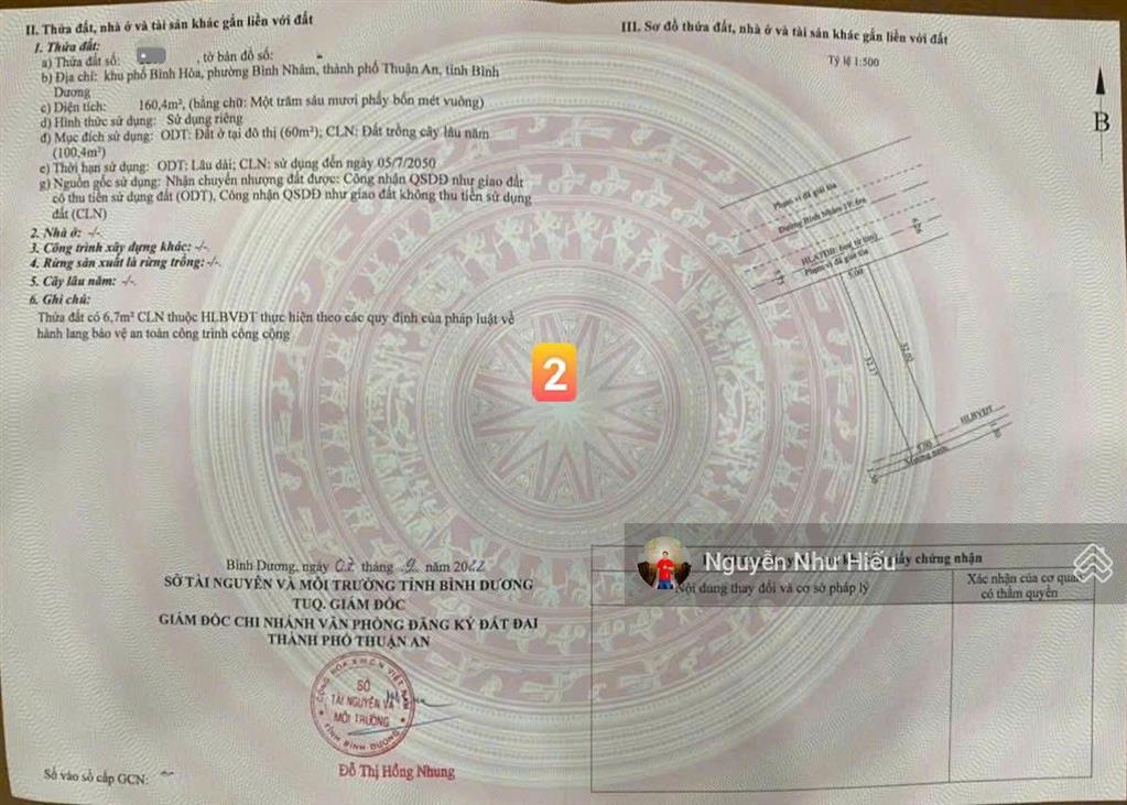 Bán lô đất mt đường bình nhâm 19 p. bình nhâm tp. thuận an nay là p. lái thiêu tp. hcm