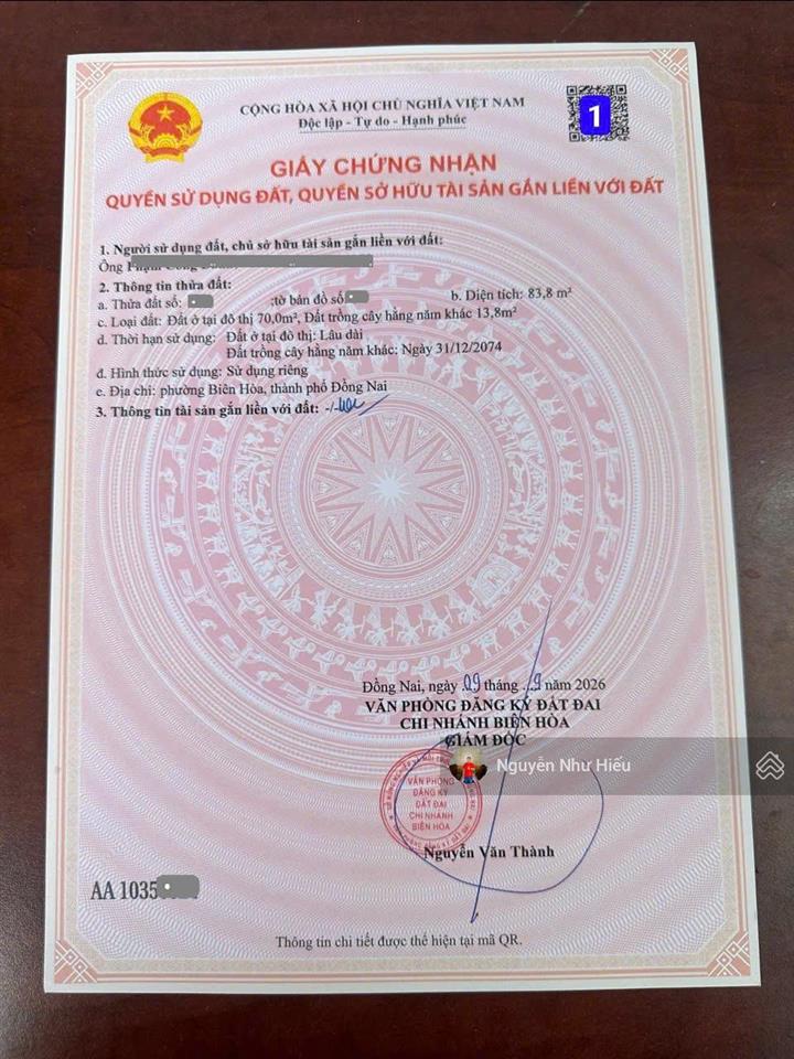 Bán đất mt đường nguyễn thị tồn, gần vòng xoay cầu hang 500m p.bửu hòa tp.biên hòa cũ