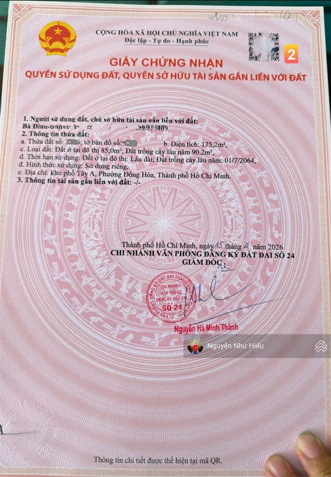 Bán đất cách đường đông minh 100m p. đông hòa, tp. dĩ an