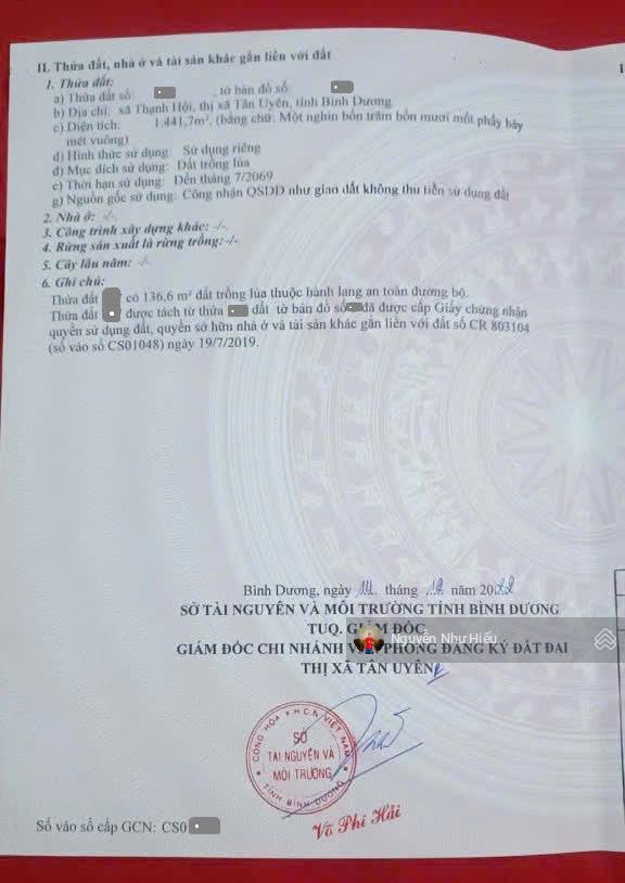 Bán đất cù lao 5,4 triệu/m2, xung quanh là sông, p. thạnh hội, tp. tân uyên