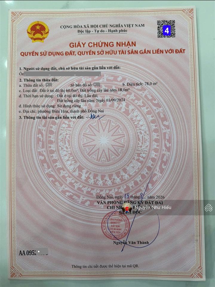 Bán đất mới tách thửa, gần vòng xoay cầu hang 500m, p. bửu hòa, tp. biên hòa cũ