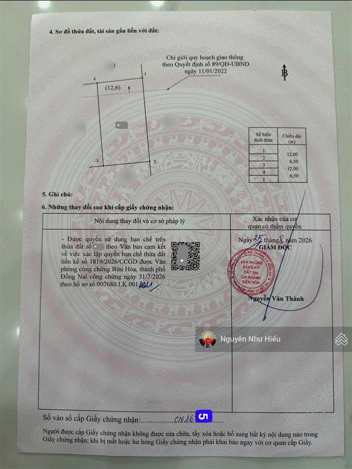 Bán đất mới tách thửa, gần vòng xoay cầu hang 500m, p. bửu hòa, tp. biên hòa cũ
