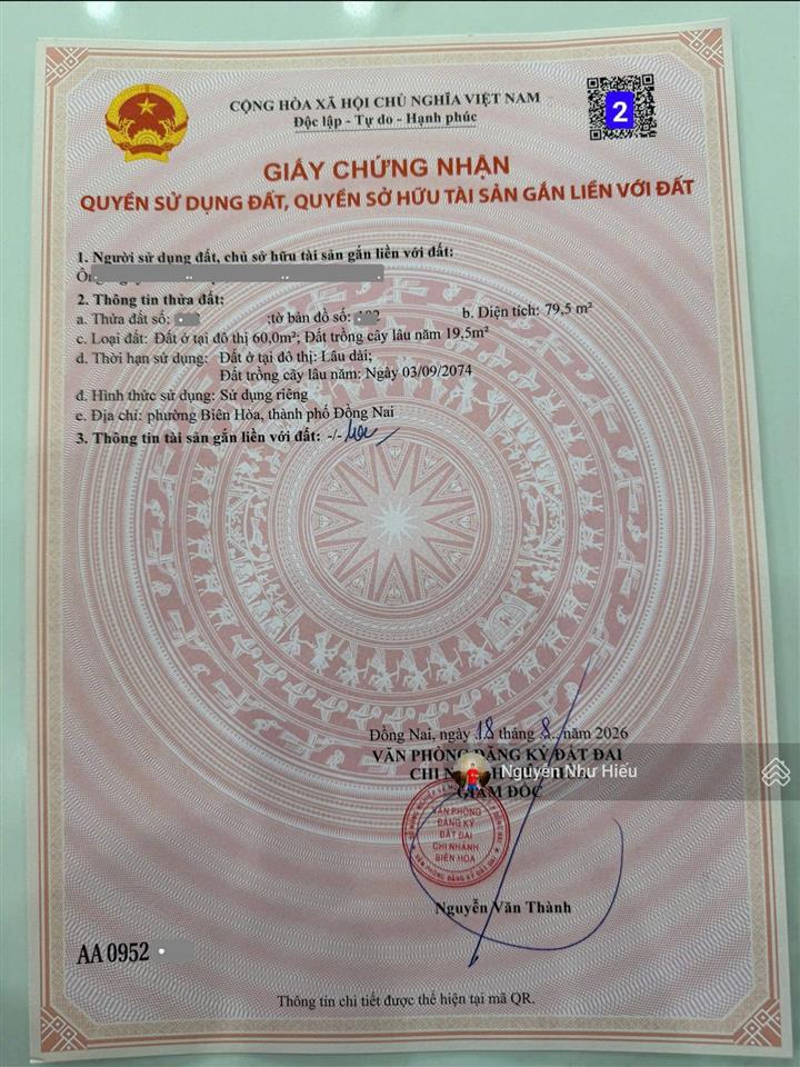 Bán đất mới tách thửa, gần vòng xoay cầu hang 500m, p. bửu hòa, tp. biên hòa cũ