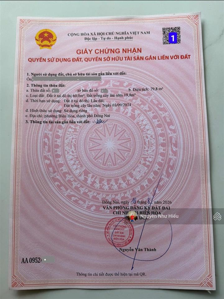Bán đất mới tách thửa, gần vòng xoay cầu hang 500m, p. bửu hòa, tp. biên hòa cũ