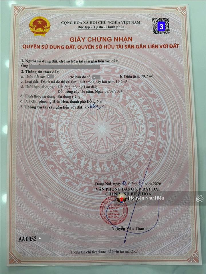 Bán đất mới tách thửa, gần vòng xoay cầu hang 500m, p. bửu hòa, tp. biên hòa cũ