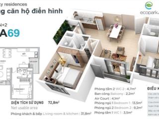 Cho thuê 2 ngủ 2 vệ sinh, tòa sky2, chung cư aquabay ecopark, không đồ