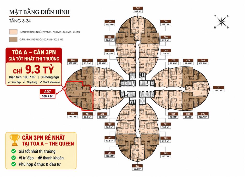 Bán căn 3pn  tòa a  đầy đủ nội thất  rẻ giật mình 9.3 tỷ  hướng mát  có slot ô tô định danh