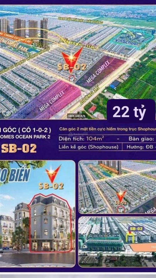 Chính chủ bán shophouse sb02 vinhomes ocean park 2 đã có sổ đỏ giá 22 tỷ