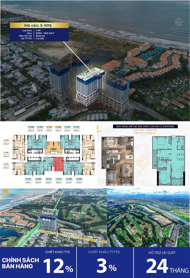 Duy nhất căn 2 pn dự án newtown diamond chỉ 4.8 tỷ view sân golf bàn giao full nội thấtht vay 70%