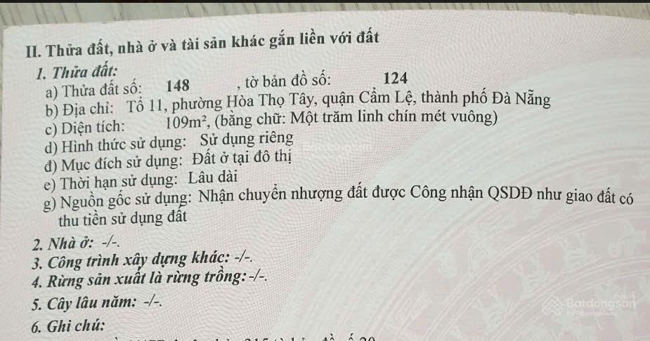 Bán đất nền cầu đỏ túy loan cẩm lệ, đà nẵng, 109 m², pháp lý đầy đủ