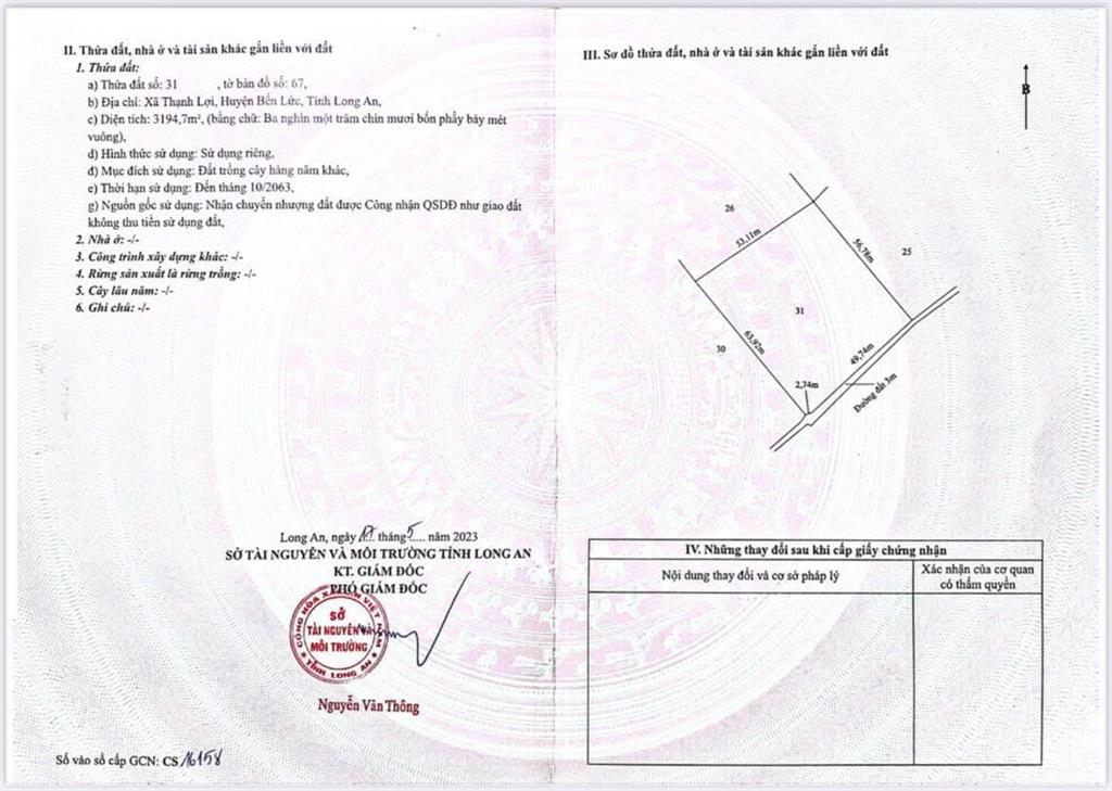 Đất 3.195m2 giá chỉ hơn 1 triệu/m2, sổ riêng cơ hội gom quỹ đất giá rẻ bến lức