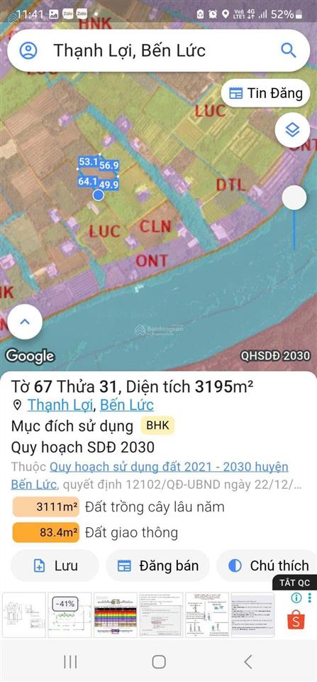Đất 3.195m2 giá chỉ hơn 1 triệu/m2, sổ riêng cơ hội gom quỹ đất giá rẻ bến lức