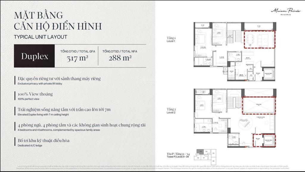 Căn duplex 288m2 có thang máy riêng, trần cao 7m nhìn công viên ciputra, sông hồng và thành phố