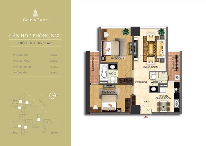 E việt chuyên bán cc golden palace dt 105m2, 118m2, 128m2, giá từ 65 tr/m2