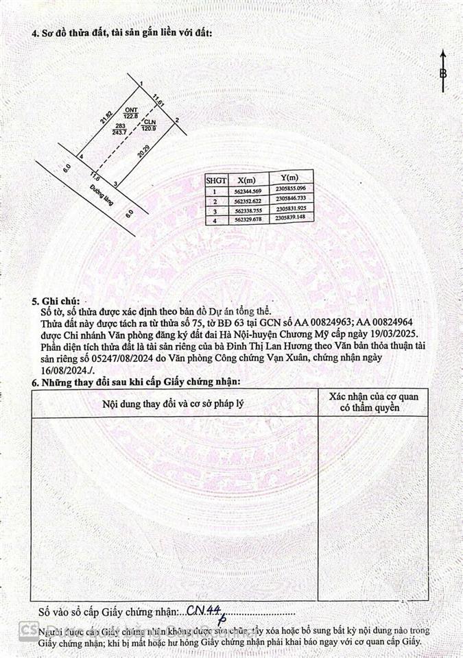 4.8tỷ 243.7m2 full thổ cư trục chính liên thôn tại xã xuân mai mới hà nội
