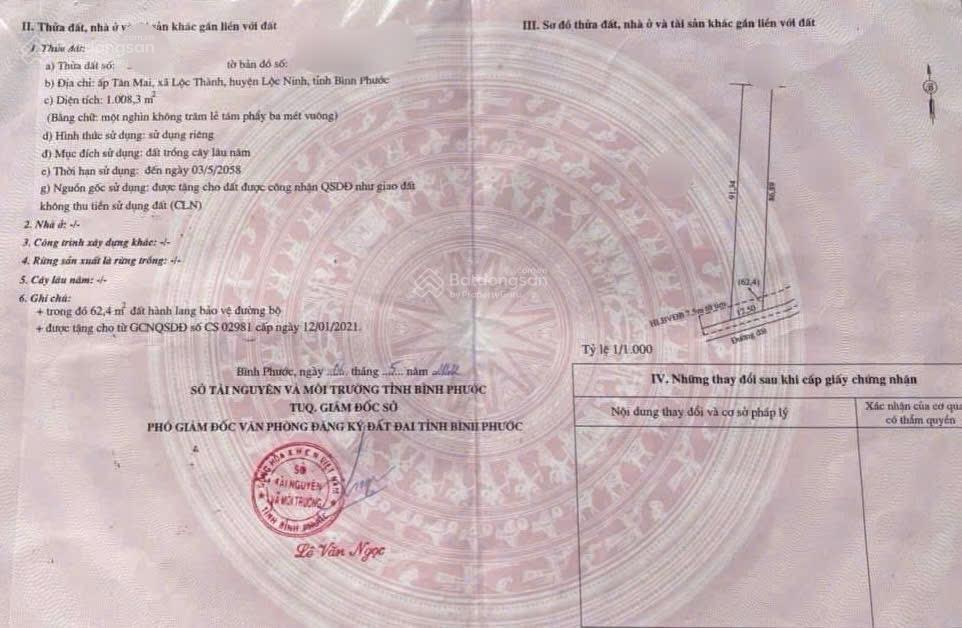 Bán 1 sào đất ấp tân mai, xã lộc thành, lộc ninh giá 635tr