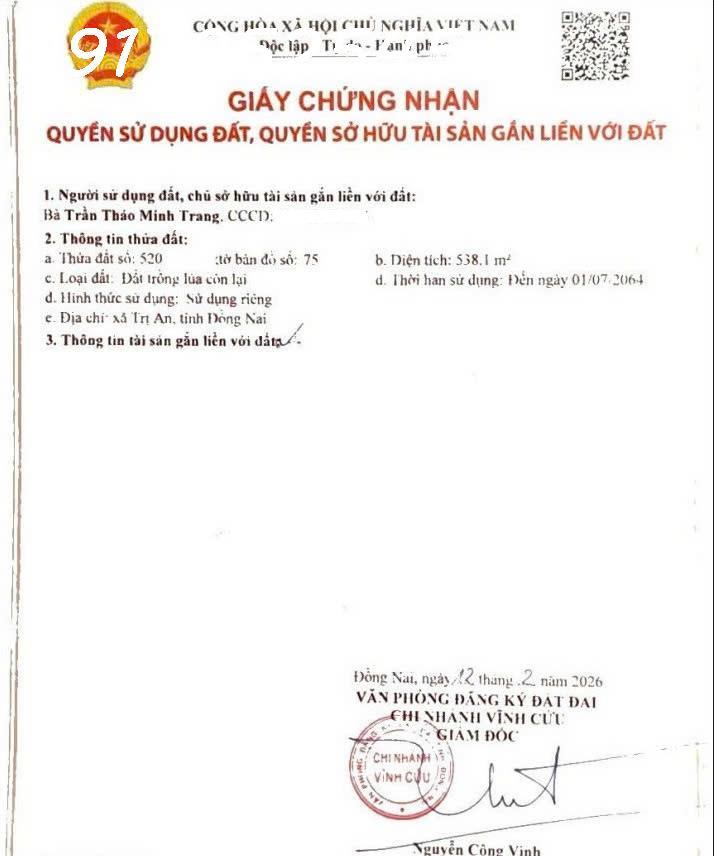 Siêu phẩm - Bán lô đất siêu đẹp 100% quy hoạch đất ở tại Trị An, Đồng Nai, giá đầu tư