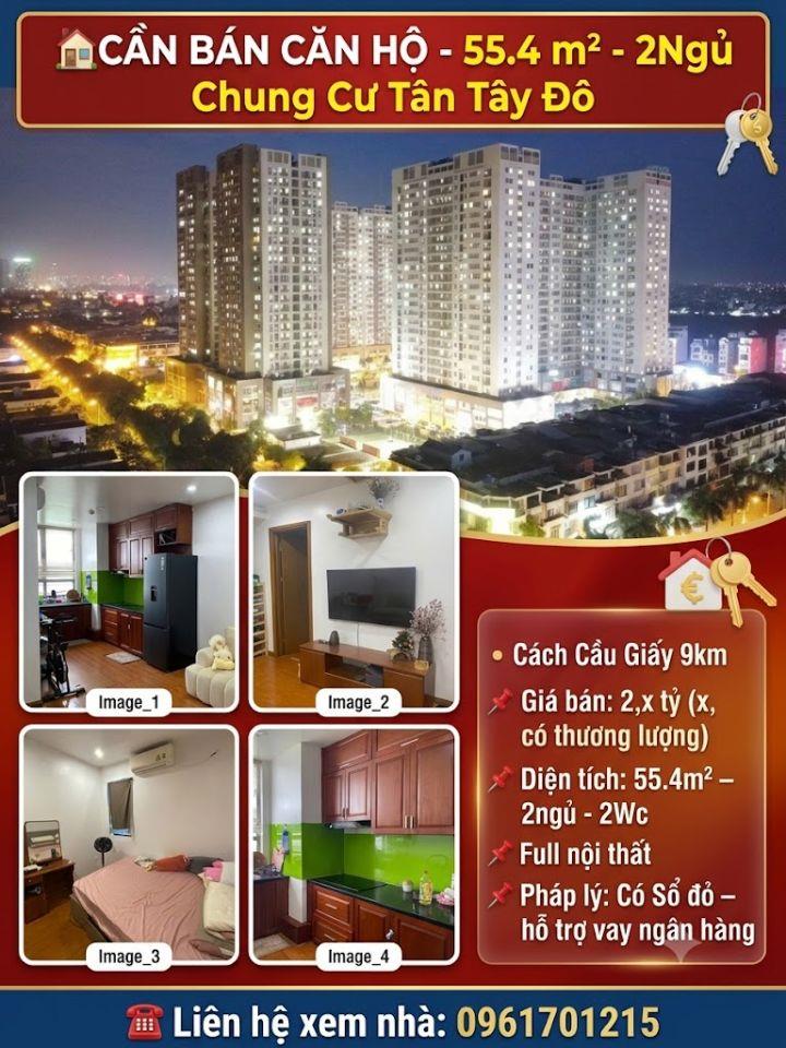 CẦN BÁN CĂN HỘ - 55.4 m² - 2Ngủ Chung Cư Tân Tây Đô