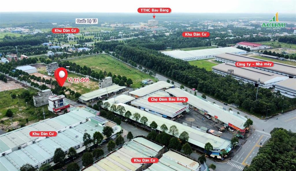 Đất xây trọ ngay chợ kcn bàu bàng, bd củ, mt đường rộng 8m, vỉa hè 4m, dt 150m2, full thổ, sổ riêng