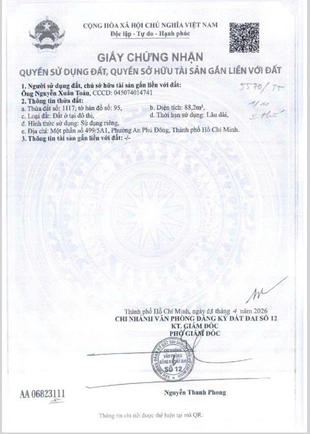 Bán đất an phú đông  tp.hcm | ngang 4m dài 21m | giá 90tr/m
