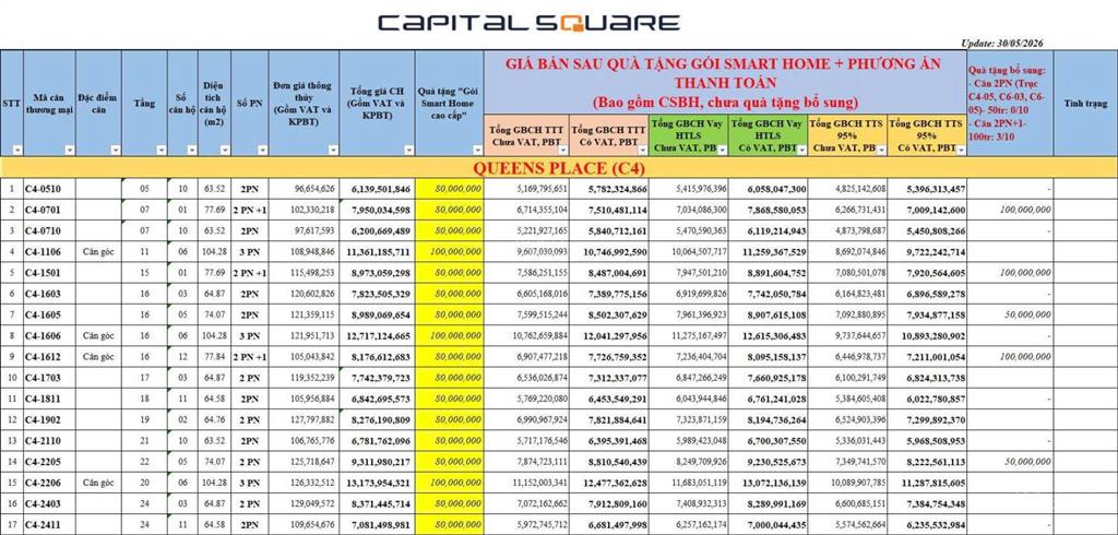 Bán cc 2pn, 2wc, 62 m2 tại capital square, giá 6,1 tỷ