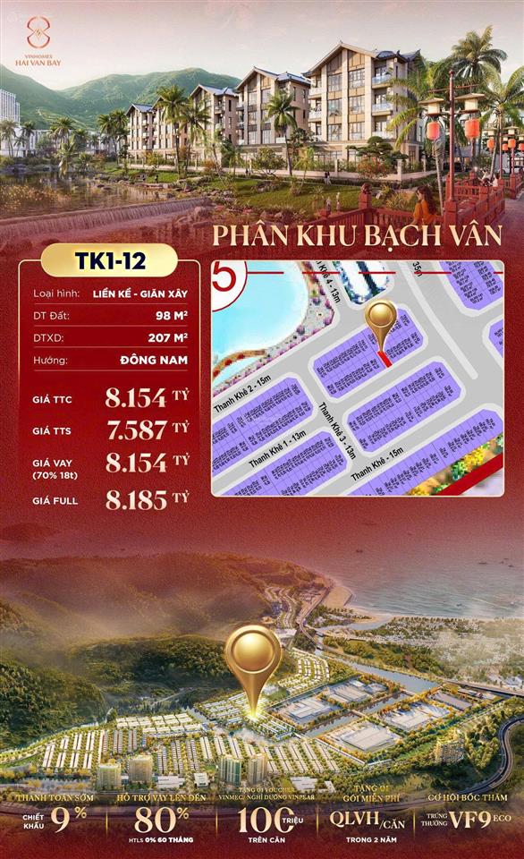 Bán bt vinhomes hải vân bay, 9,9 tỷ, 105m2, 4pn, 4wc, pháp lý đầy đủ