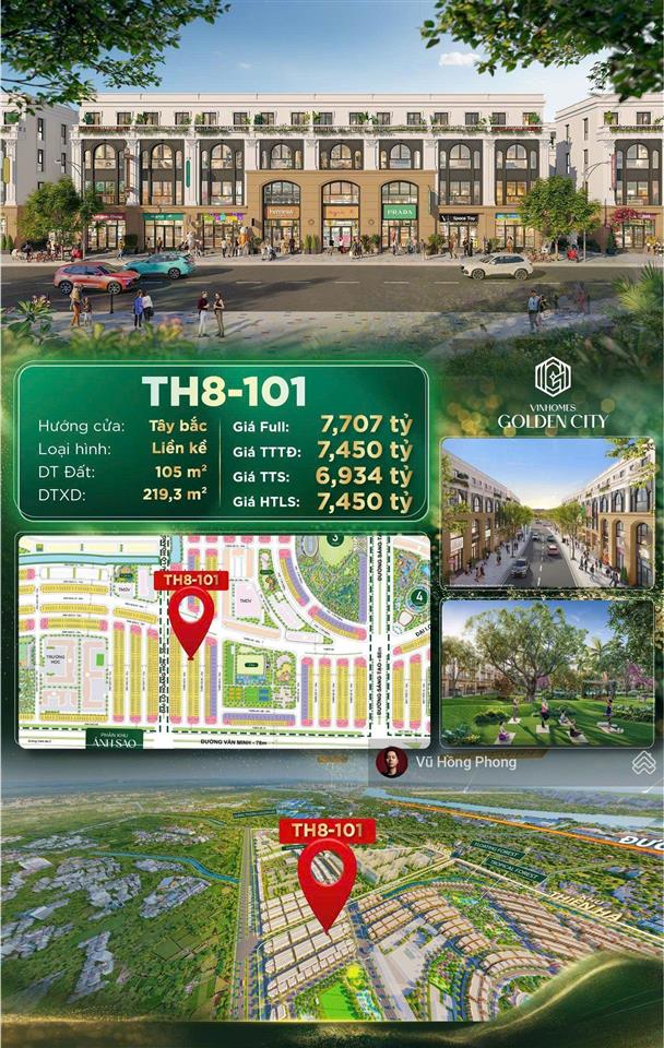 Bán căn liền kề phân khu thiên hà. diện tích 105m2. giá 6,934 tỷ, gần công viên và các đại lộ chính
