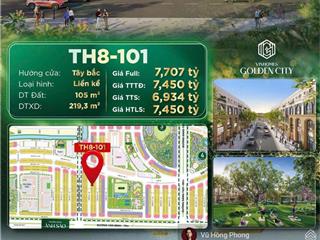 Bán căn liền kề phân khu thiên hà. diện tích 105m2. giá 6,934 tỷ, gần công viên và các đại lộ chính