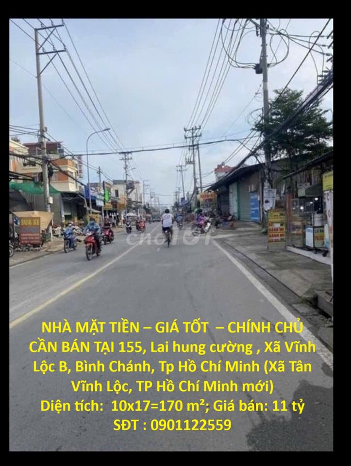 NHÀ MẶT TIỀN – GIÁ TỐT  – CHÍNH CHỦ CẦN BÁN TẠI 155, Lại Hùng Cường , Xã Vĩnh Lộc B, Bình