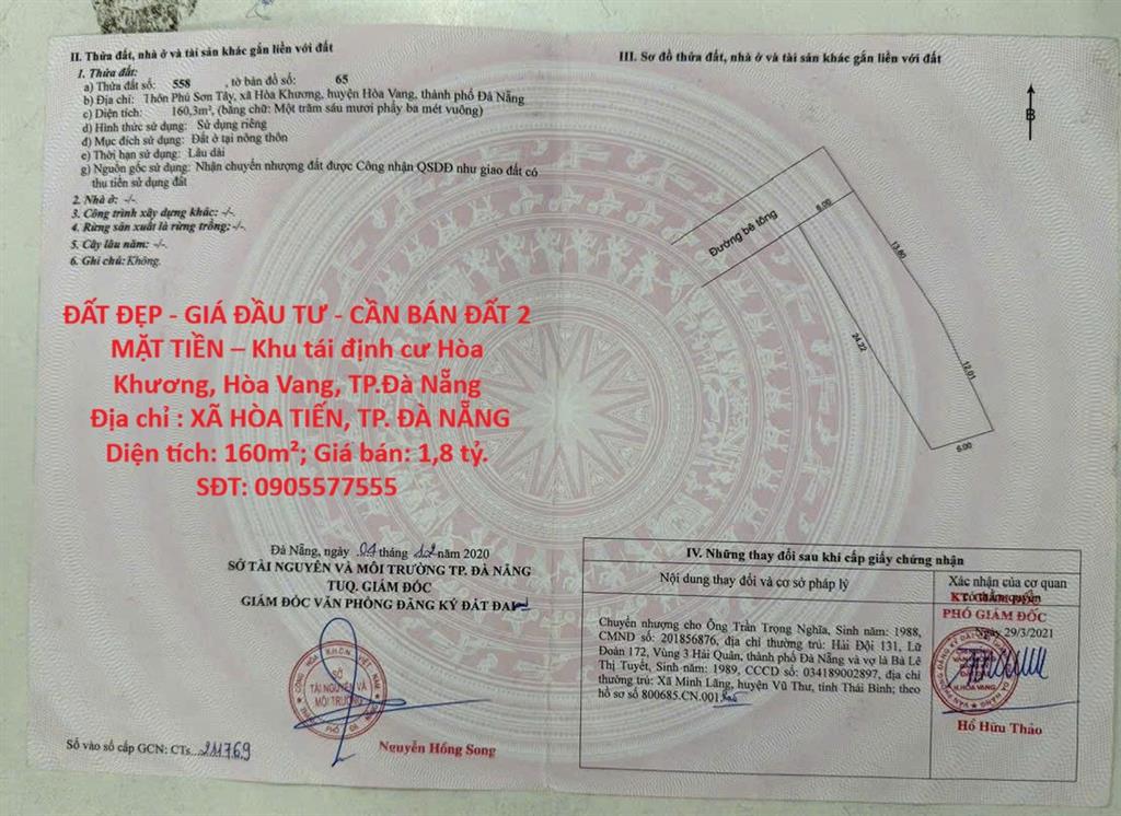 ĐẤT ĐẸP - GIÁ ĐẦU TƯ - CẦN BÁN ĐẤT 2 MẶT TIỀN – Khu tái định cư Hòa Khương, Hòa Vang,