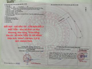 ĐẤT ĐẸP - GIÁ ĐẦU TƯ - CẦN BÁN ĐẤT 2 MẶT TIỀN – Khu tái định cư Hòa Khương, Hòa Vang,