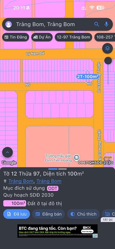 HOT HOT–CẦN BÁN ĐẤT NỀN KDC HƯNG THUẬN –VỊ TRÍ ĐẸP –Đ. Hùng Vương, TT.Trảng Bom,Trảng