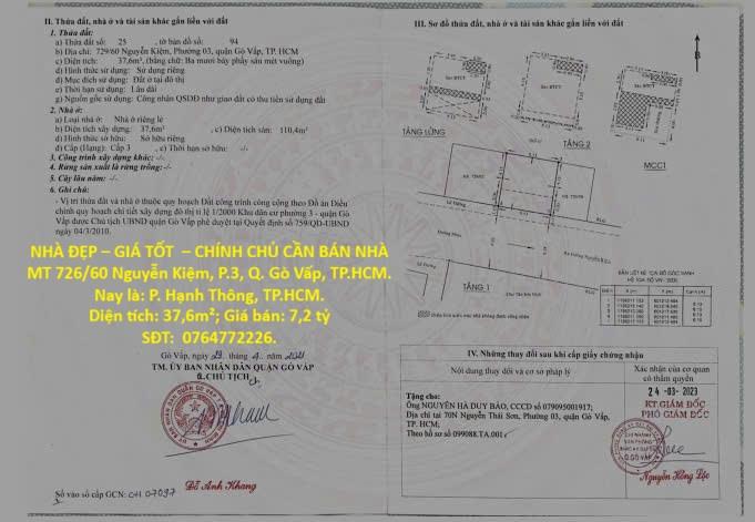 NHÀ ĐẸP – GIÁ TỐT  – CHÍNH CHỦ CẦN BÁN NHÀ MT 726/60 Nguyễn Kiệm, P.3, Q. Gò Vấp, TP.HCM.