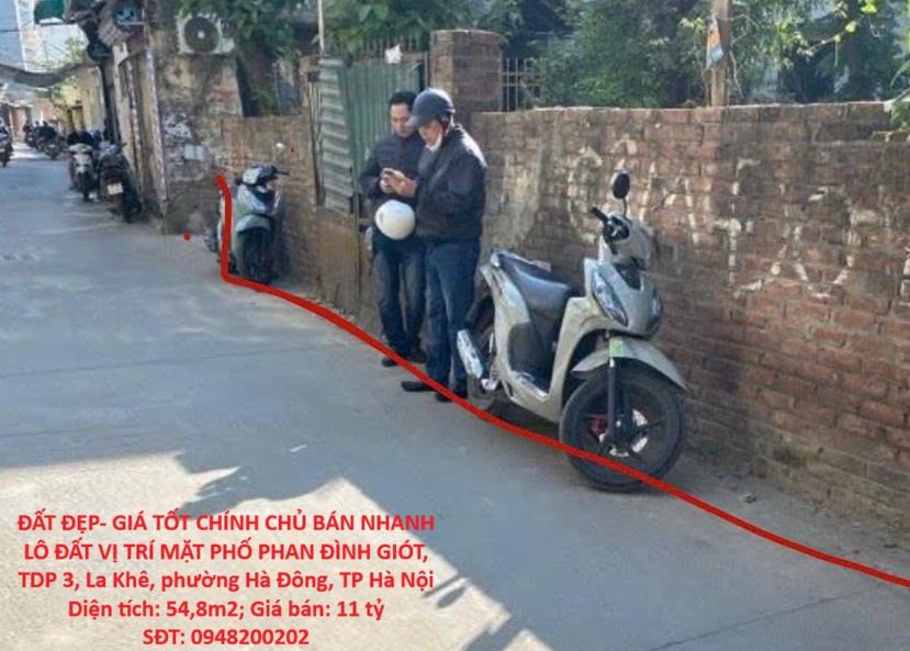 ĐẤT ĐẸP- GIÁ TỐT CHÍNH CHỦ BÁN NHANH LÔ ĐẤT VỊ TRÍ MẶT PHỐ PHAN ĐÌNH GIÓT, phường Hà