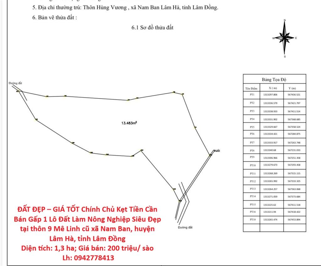 Chính Chủ Kẹt Tiền Cần Bán Gấp 1 Lô Đất Làm Nông Nghiệp Siêu Đẹp tại huyện Lâm Hà tỉnh