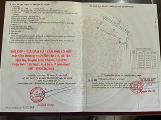 ĐẤT ĐẸP – GIÁ ĐẦU TƯ - CẦN BÁN LÔ ĐẤT  mặt tiền đường nhựa liên ấp 1-3, xã Tân Quí Tây,