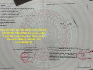 HOT ĐẤT ĐẸP- GIÁ TỐT CHÍNH CHỦ CẦN BÁN GẤP LÔ ĐẤT TIỀM NĂNG tại huyện Đức Huệ, tỉnh Long