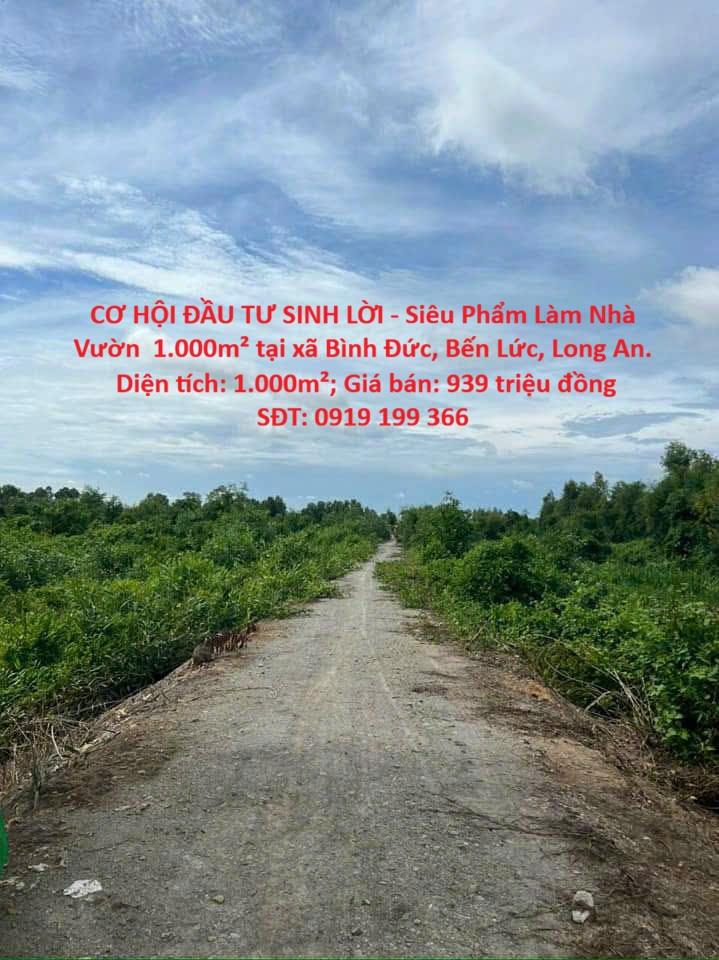 CƠ HỘI ĐẦU TƯ SINH LỜI - Siêu Phẩm Làm Nhà Vườn  1.000m² tại xã Bình Đức, Bến Lức, Long