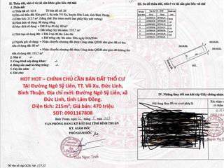 HOT HOT – CHÍNH CHỦ CẦN BÁN ĐẤT THỔ CƯ TẠI Đường Ngô Sỹ Liên, TT. Võ Xu, Đức Linh, Bình