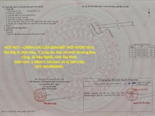HOT HOT – CHÍNH CHỦ CẦN BÁN ĐẤT THỔ VƯỜN TẠI X. Tân Mỹ, H. Đức Hòa, T. Long An