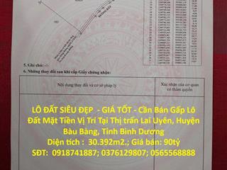 LÔ ĐẤT SIÊU ĐẸP  - GIÁ TỐT - Cần Bán Gấp Lô Đất Mặt Tiền Vị Trí Tại Huyện Bàu Bàng, Tỉnh