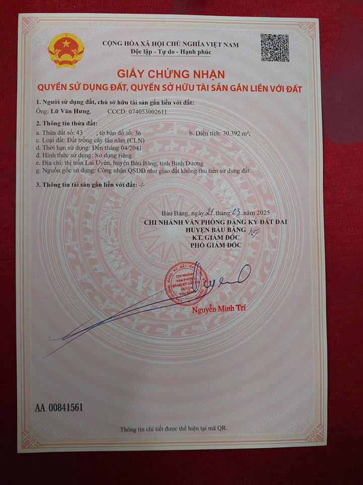 LÔ ĐẤT SIÊU ĐẸP  - GIÁ TỐT - Cần Bán Gấp Lô Đất Mặt Tiền Vị Trí Tại Huyện Bàu Bàng, Tỉnh