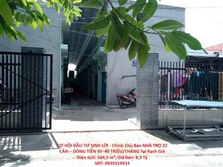 CƠ HỘI ĐẦU TƯ SINH LỜI - Chính Chủ Bán NHÀ TRỌ 22 CĂN – DÒNG TIỀN 35–40 TRIỆU/THÁNG Tại