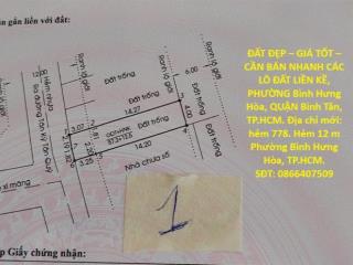 ĐẤT ĐẸP – GIÁ TỐT – CẦN BÁN NHANH CÁC LÔ ĐẤT LIỀN KỀ, PHƯỜNG Bình Hưng Hòa, QUẬN Bình