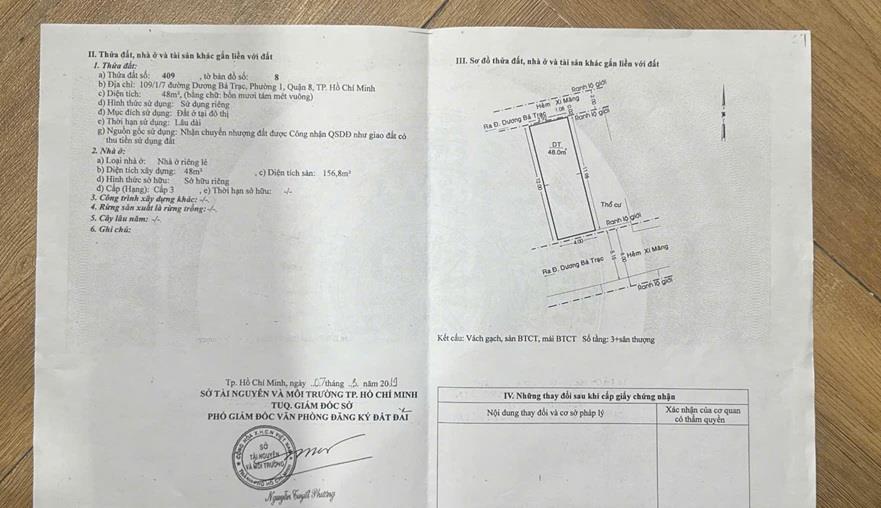 HOT HOT CHÍNH CHỦ CẦN BÁN NHÀ VỊ TRÍ ĐẸP Tại 109/1/7 đường Dương Bá Trạc, Phường 1, Q.8,